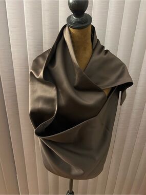 Satin-Look Draped Scarf Top in Deep Brown